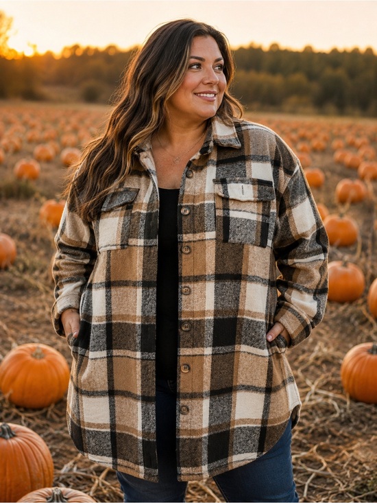 None Jackets & Blazers - Plaid Button-Front Utility Jacket - Brown Plaid